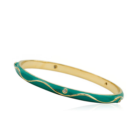 Turquoise Enamel Bangle With Cubic Zirconia Dots And Swirls