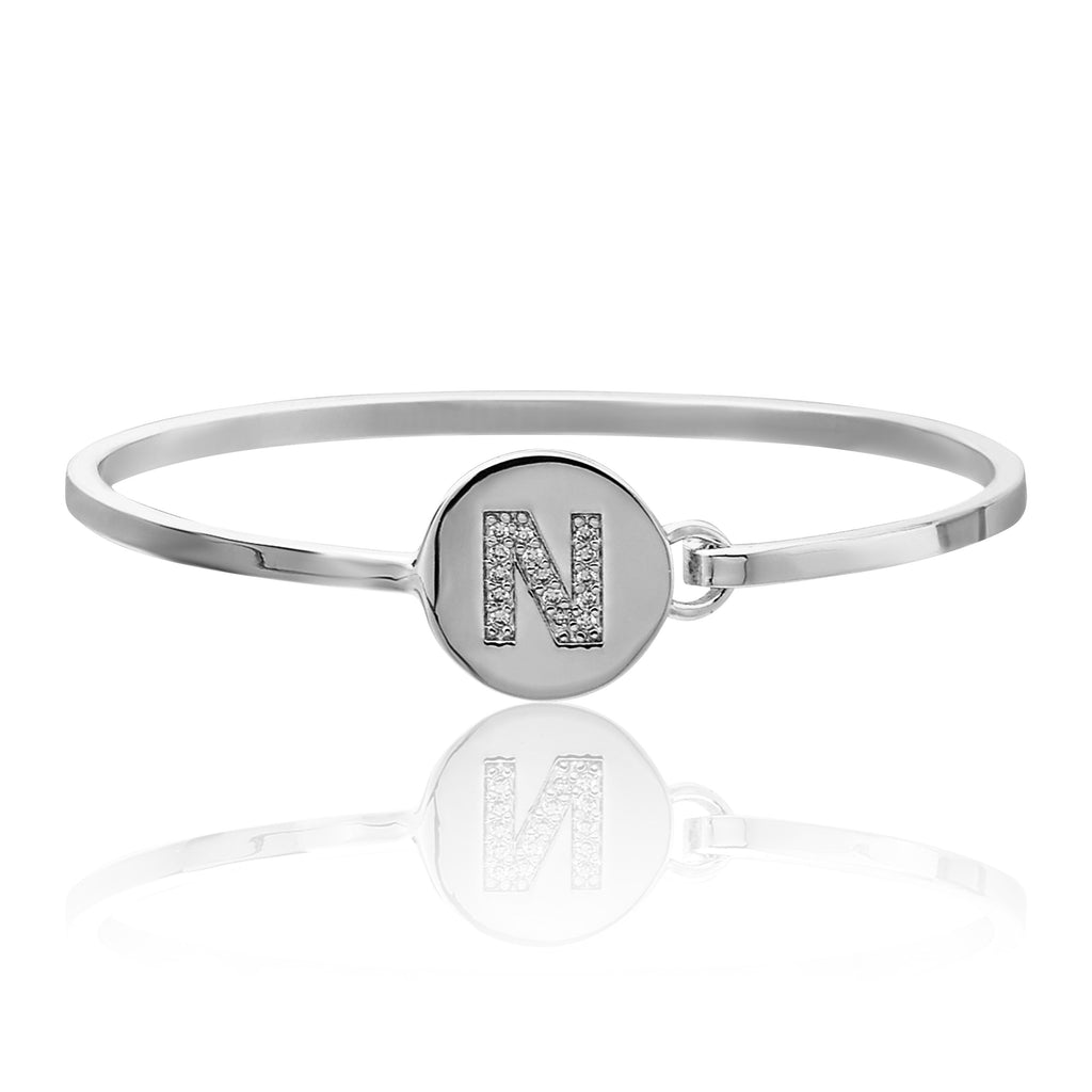 Rhodium Plated Initial Disc Bangle Package