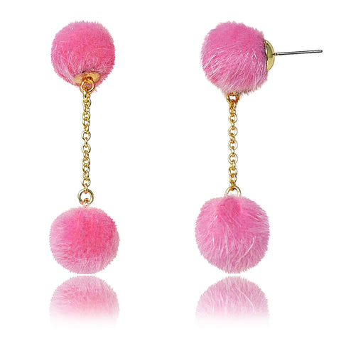 Double Pom Pom Dangle Earrings - 1 Dozen