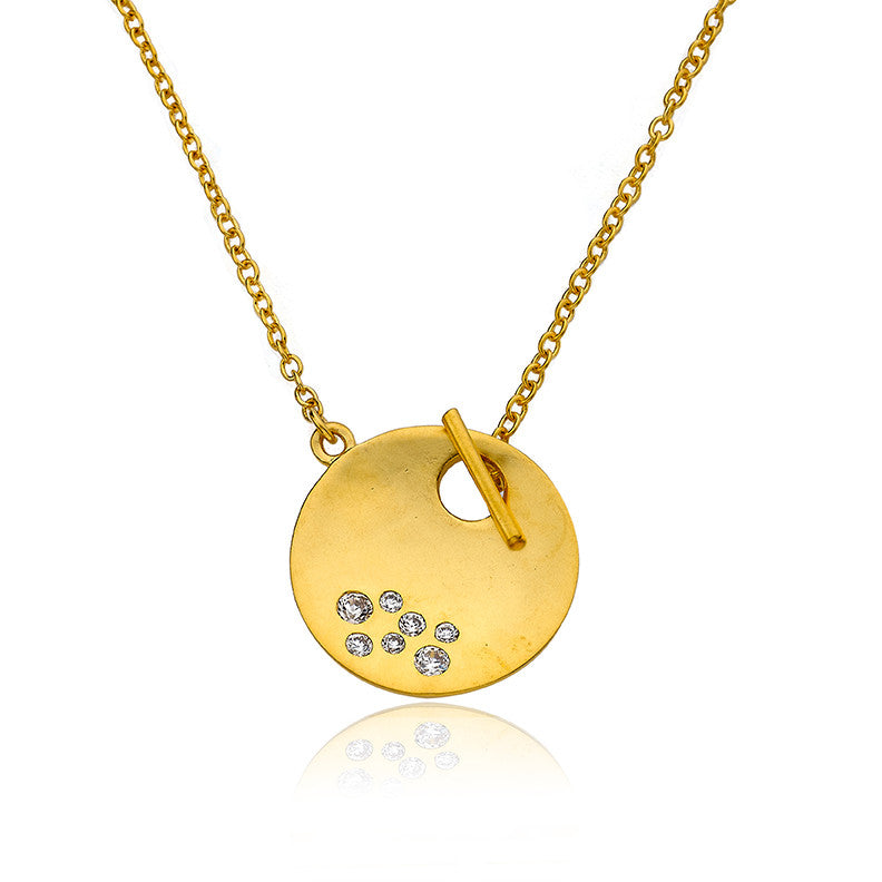 Cubic Zirconia Studded Circle Toggle Necklace