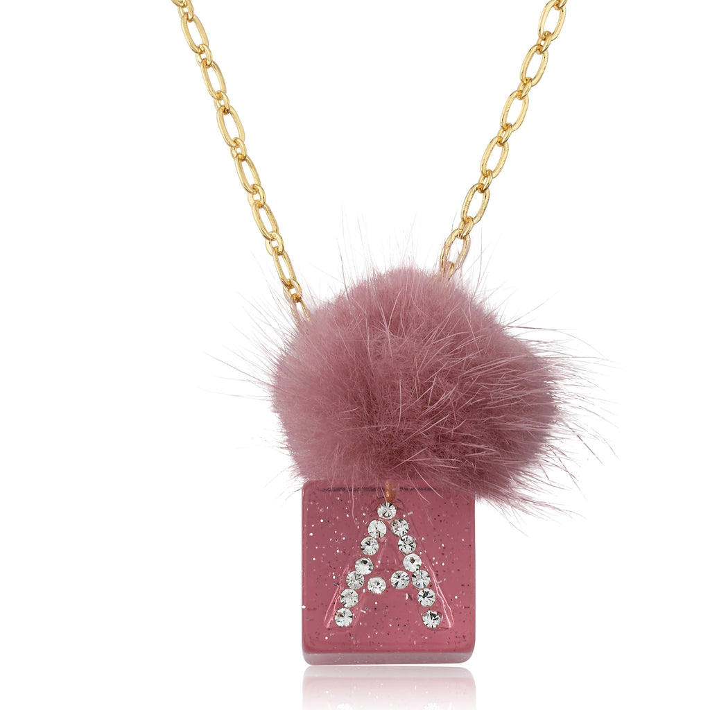 Lucite Initial Cube and fur Necklace Package