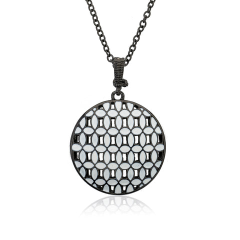 Enamel Woven Circle Pendant Necklace