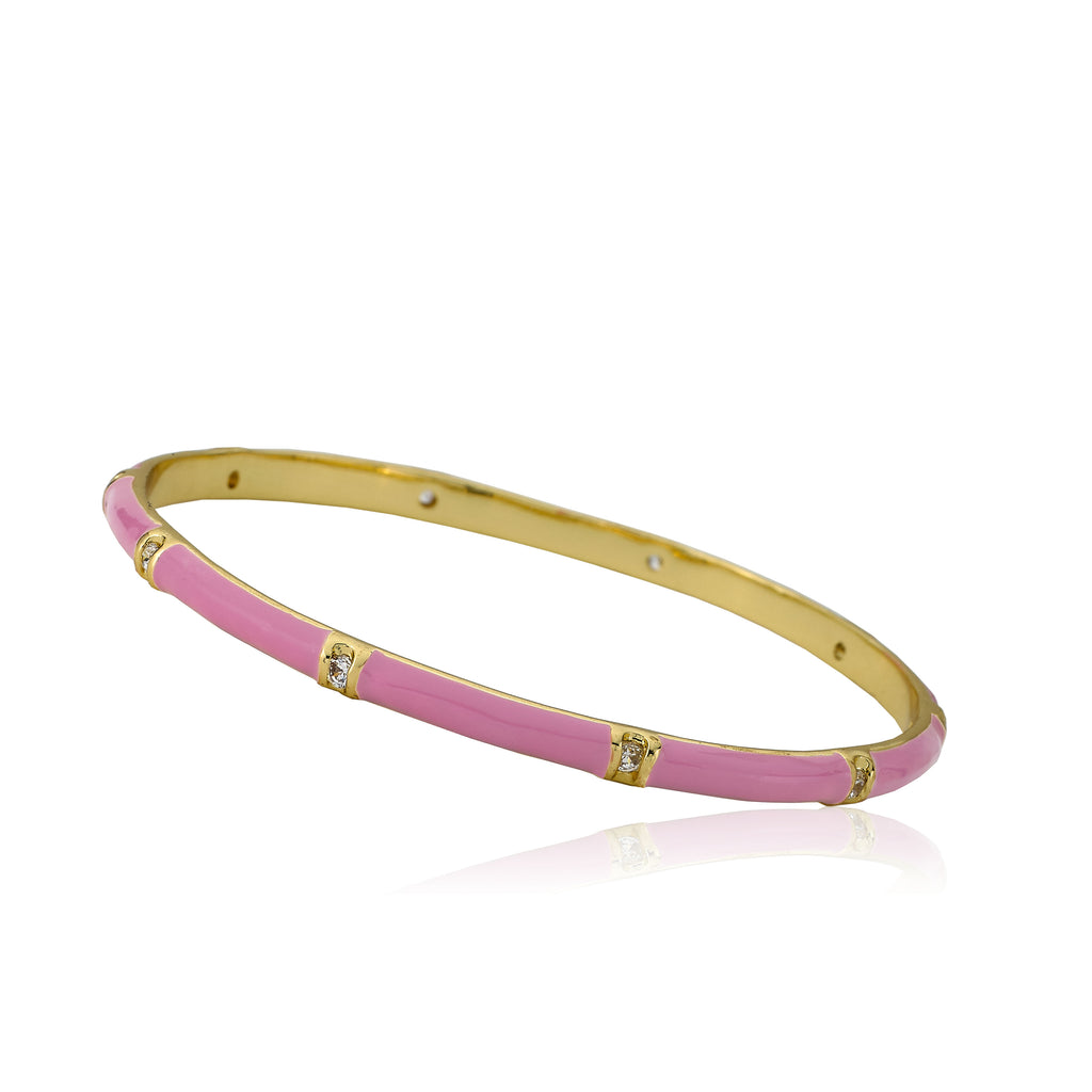Pink Enamel Bangle With Cubic Zirconia Stripes