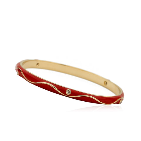 Red Enamel Bangle With Cubic Zirconia Dots And Swirls