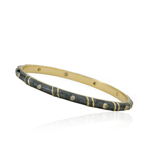Grey Enamel Bangle With Cubic Zirconia & Double Gold Lines