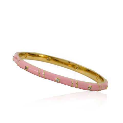 Pink Enamel Bangle With Cubic Zirconia & Double Gold Lines