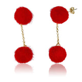 Double Pom Pom Dangle Earrings - 1 Dozen