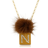 Lucite Initial Cube and fur Necklace Package