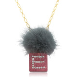 Lucite Initial Cube and fur Necklace Package
